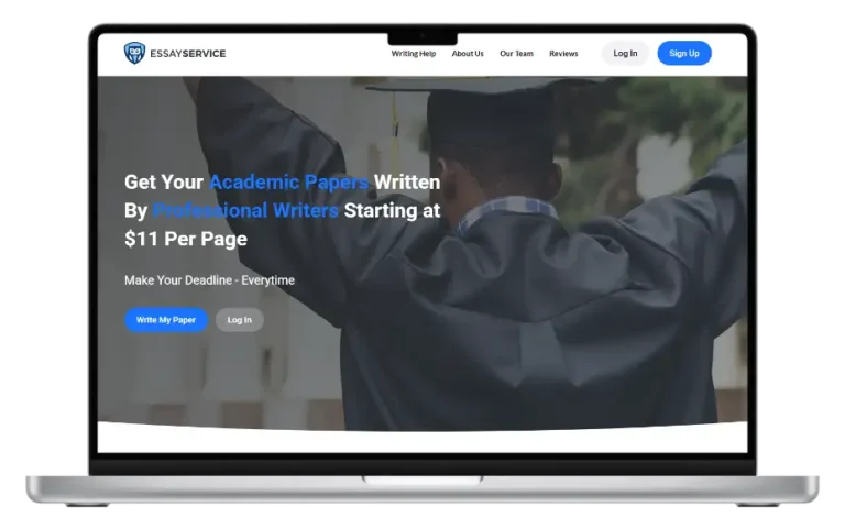 EssayService homepage screenshot presenting professional academic writing assistance