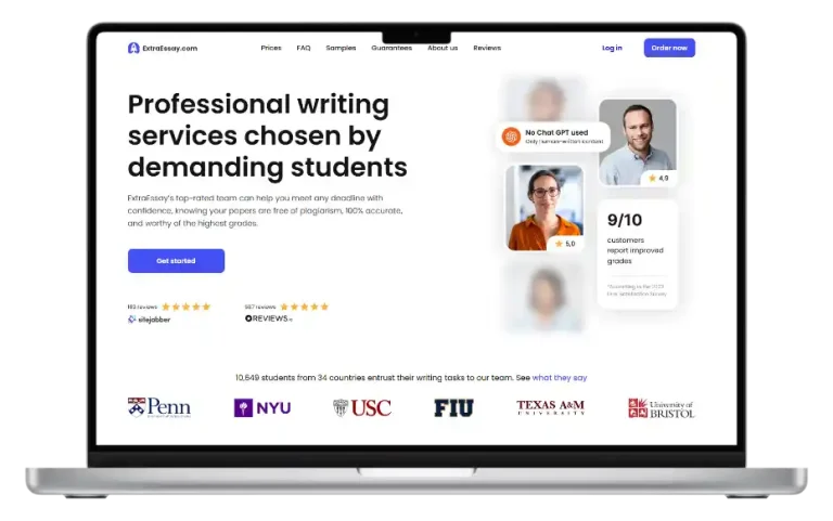 ExtraEssays homepage screenshot featuring essay writing services and price estimator