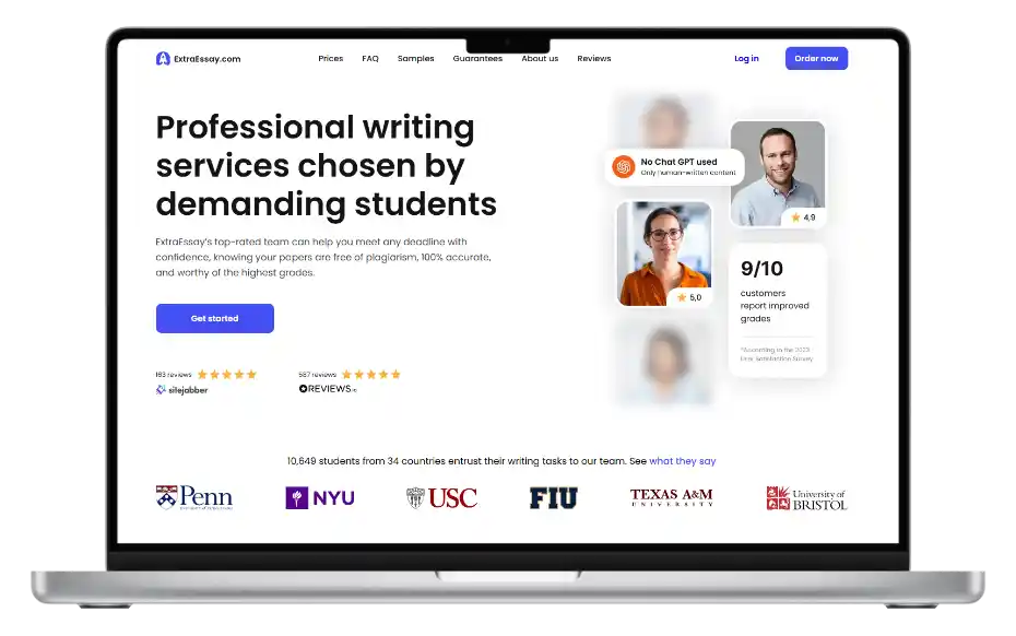ExtraEssays homepage screenshot featuring essay writing services and price estimator