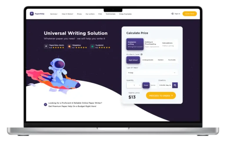 PaperHelp academic writing service platform interface