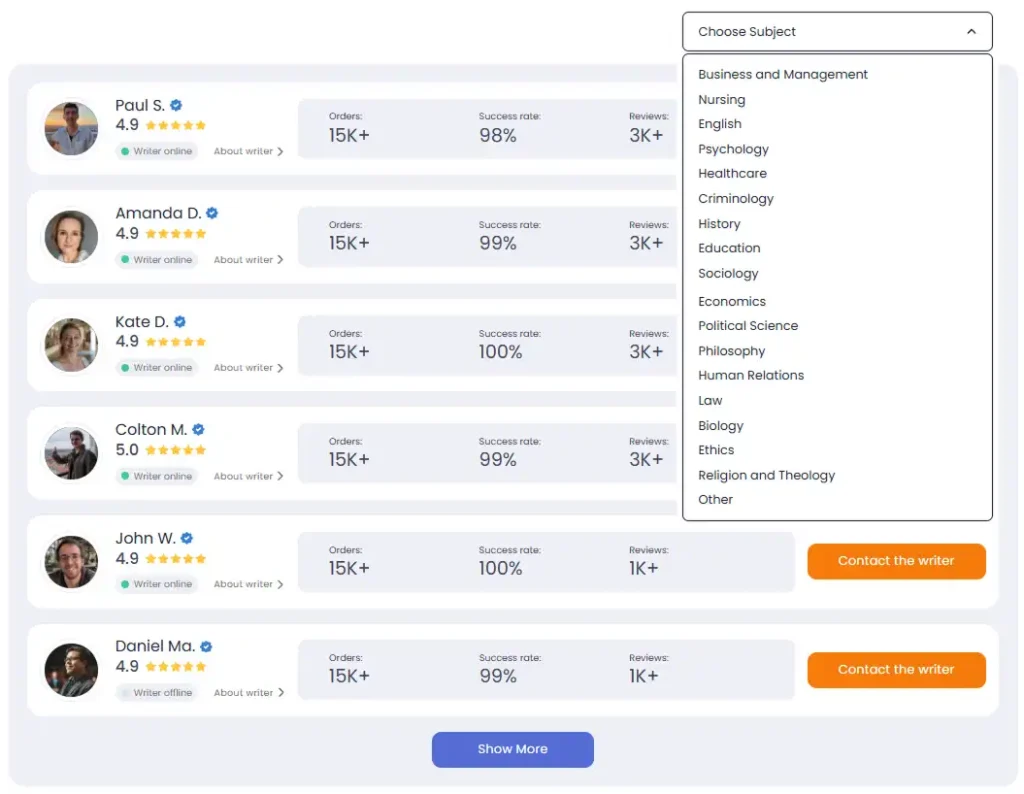 Meet EssayPro Writers — Ratings, Subjects & Reviews on EssayRating EssayPro writer profiles with ratings, reviews, and subject filter on EssayRating