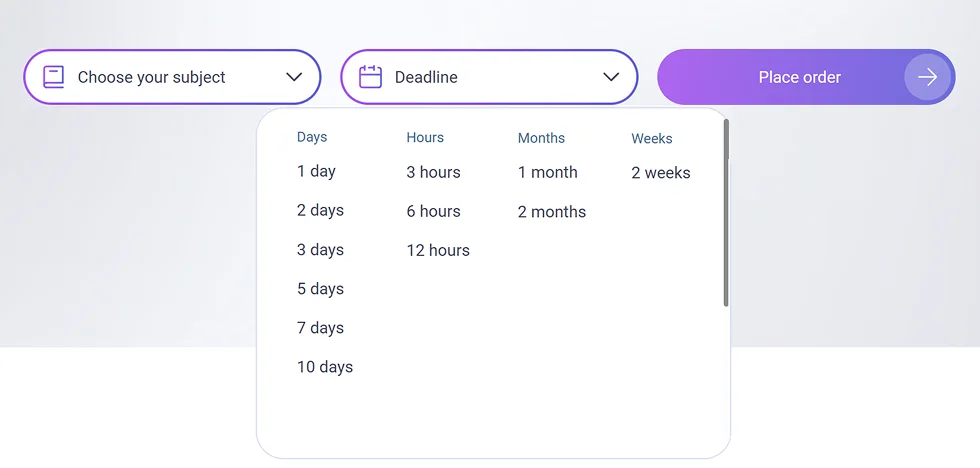 EssayService Order Deadline & Subject Picker | EssayRating EssayService deadline and subject selection interface, as featured in EssayRating review