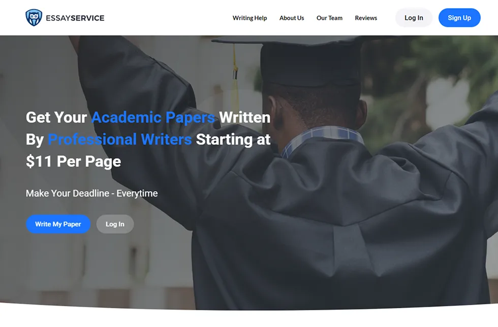 EssayService Review – Main Page and Pricing | EssayRating EssayService main page showing academic writing offer and pricing, as featured in EssayRating review