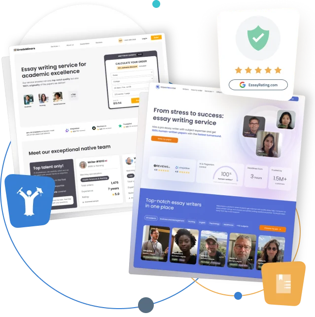 Top-rated essay writing service websites and EssayRating review badge, featured in EssayRating homepage banner