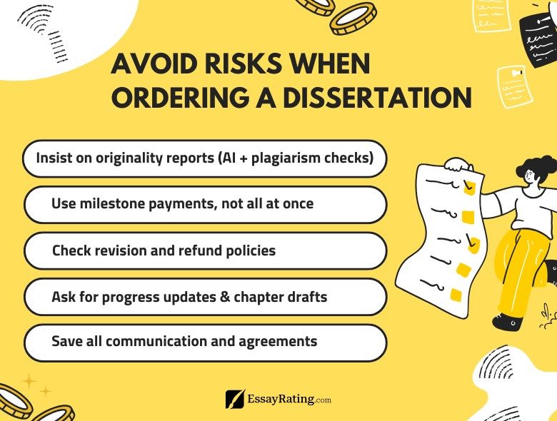 Avoid Risks When Ordering a Dissertation – Essential Safety Checklist | EssayRating Checklist: How to avoid risks when ordering a dissertation online—tips on originality reports, milestone payments, refund policies, chapter updates, and safe communication. EssayRating.