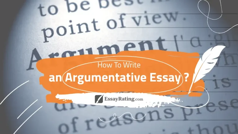 Close-up of the word “Argument” in a dictionary, orange brushstroke banner with headline “How to Write an Argumentative Essay?” – EssayRating