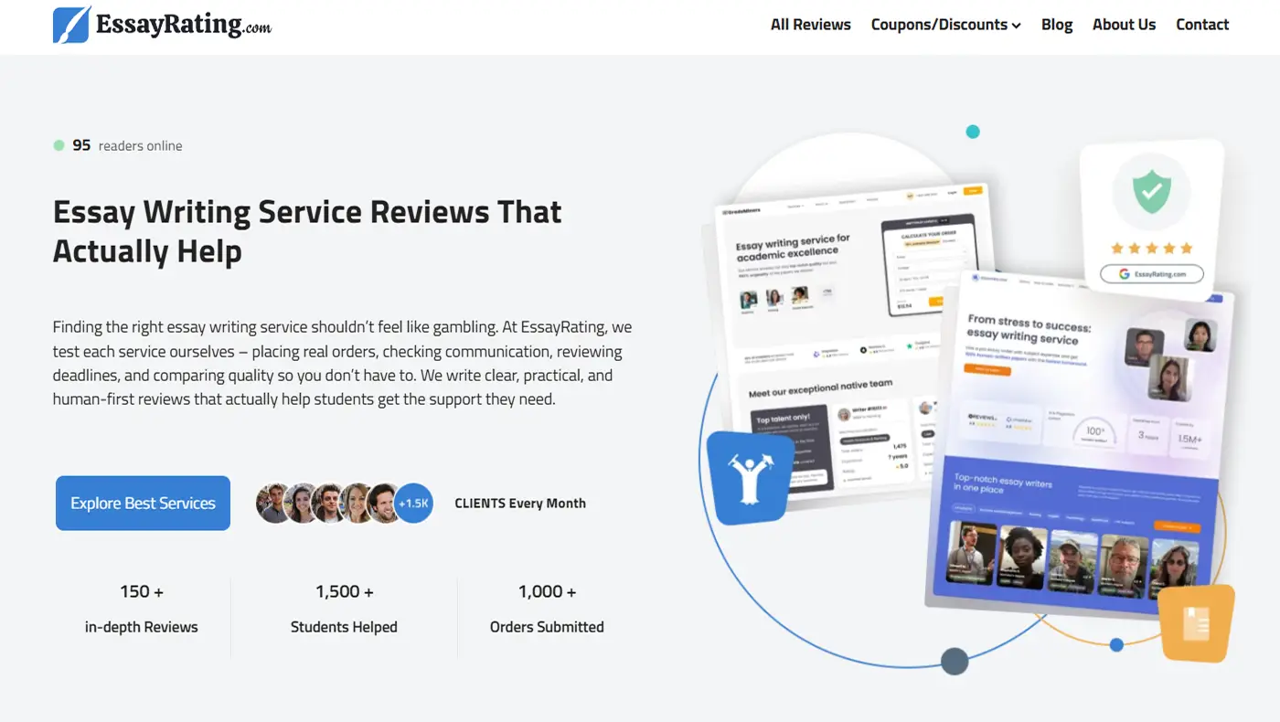 EssayRating.com homepage showing trusted essay writing service reviews