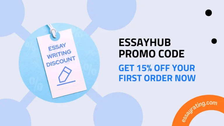 EssayHub promo code banner – 15% student discount on first order