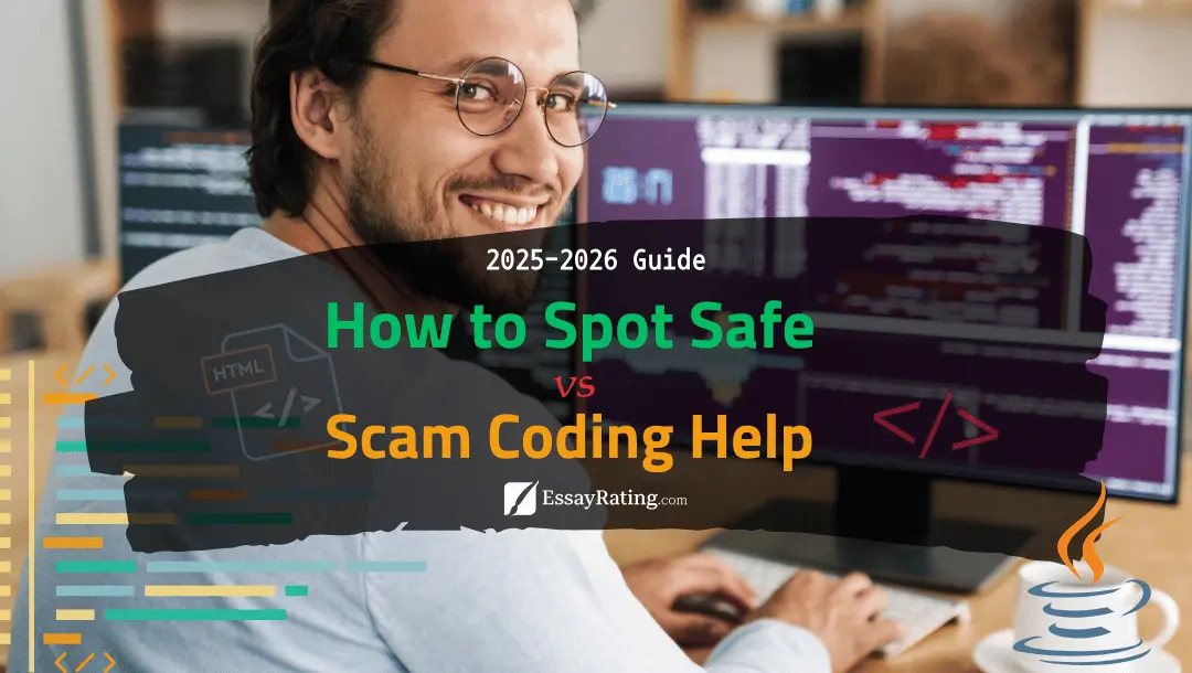 Student smiling at computer while learning how to identify safe vs scam programming assignment help in 2025–2026