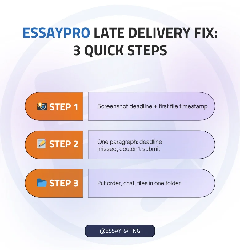 EssayPro late delivery refund 3-step playbook infographic 2025