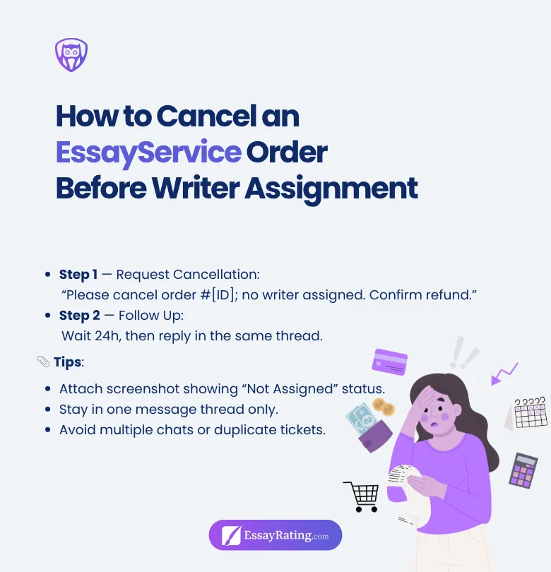 EssayService order cancellation step-by-step infographic 2025