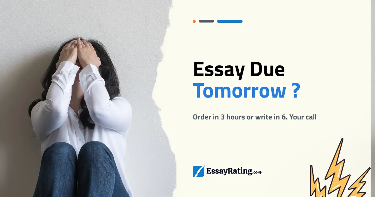 Essay due tomorrow infographic with two options: 3-hour delivery or 6-hour self-writing plan