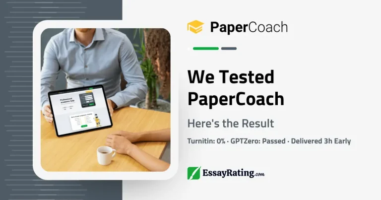 Is PaperCoach Legit - PaperCoach essay service test results showing 0% Turnitin plagiarism, GPTZero passed, and early delivery review
